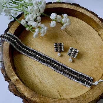traditional pearl & kundan studded choker necklace jewellery set for women & girls  1