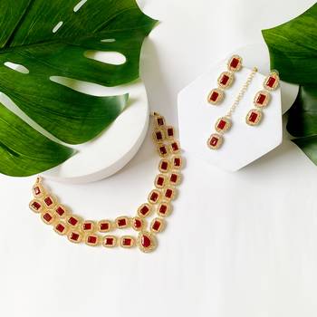 traditional stone choker necklace jewellery with earring & maang tikka set for women & girls  1