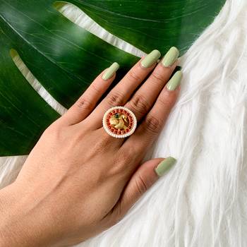 stylish matte ethnic round peacock design adjustable finger ring for women & girls  1