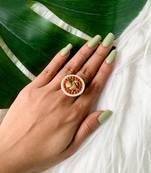 stylish matte ethnic round peacock design adjustable finger ring for women & girls