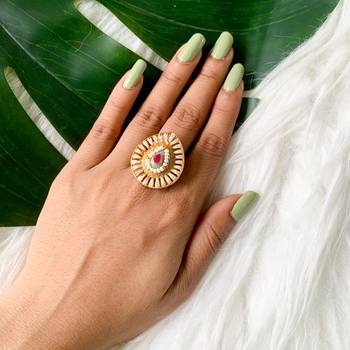 traditional  kundan & pearls teardrop shape adjustable finger ring for women & girls  1