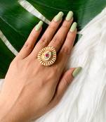 traditional  kundan & pearls teardrop shape adjustable finger ring for women & girls