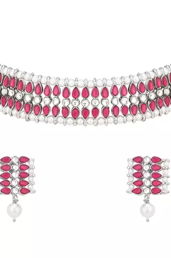 traditional pearl & kundan studded choker necklace jewellery set