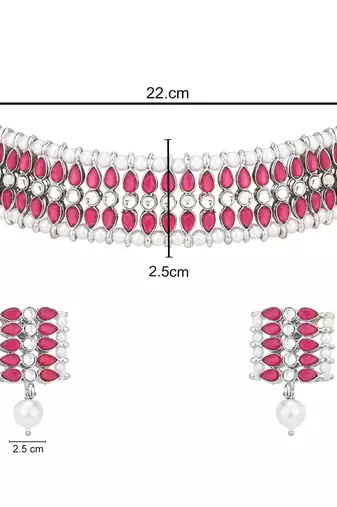 traditional pearl & kundan studded choker necklace jewellery set