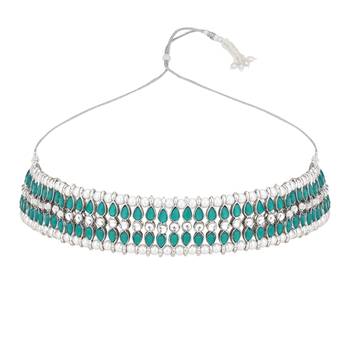 traditional pearl & kundan studded choker necklace jewellery set 3