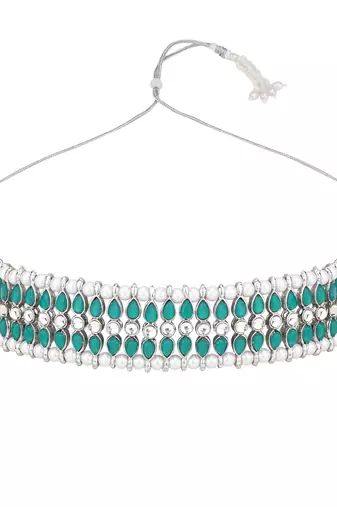 traditional pearl & kundan studded choker necklace jewellery set