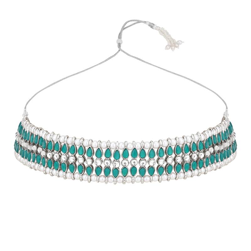 traditional pearl & kundan studded choker necklace jewellery set