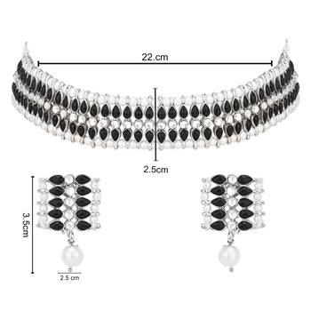 traditional pearl & kundan studded choker necklace jewellery set for women & girls  4