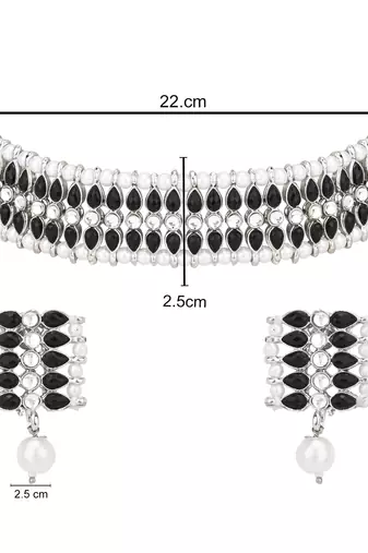 traditional pearl & kundan studded choker necklace jewellery set for women & girls 