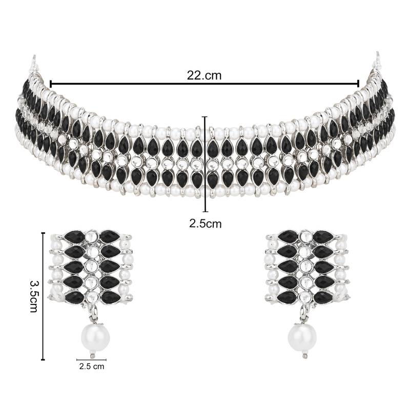 traditional pearl & kundan studded choker necklace jewellery set for women & girls 