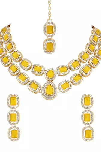 traditional stone choker necklace jewellery with earring & maang tikka set for women & girls 