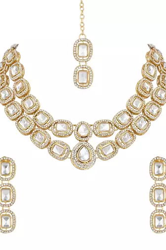traditional stone choker necklace jewellery with earring & maang tikka set for women & girls 