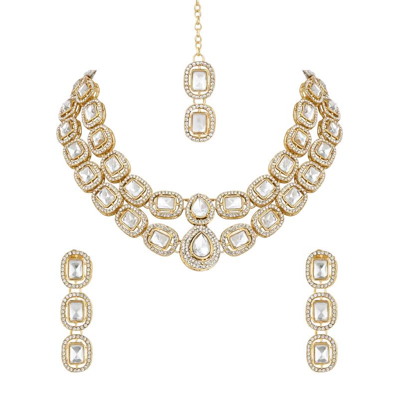 traditional stone choker necklace jewellery with earring & maang tikka set for women & girls 