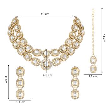 traditional stone choker necklace jewellery with earring & maang tikka set for women & girls  4