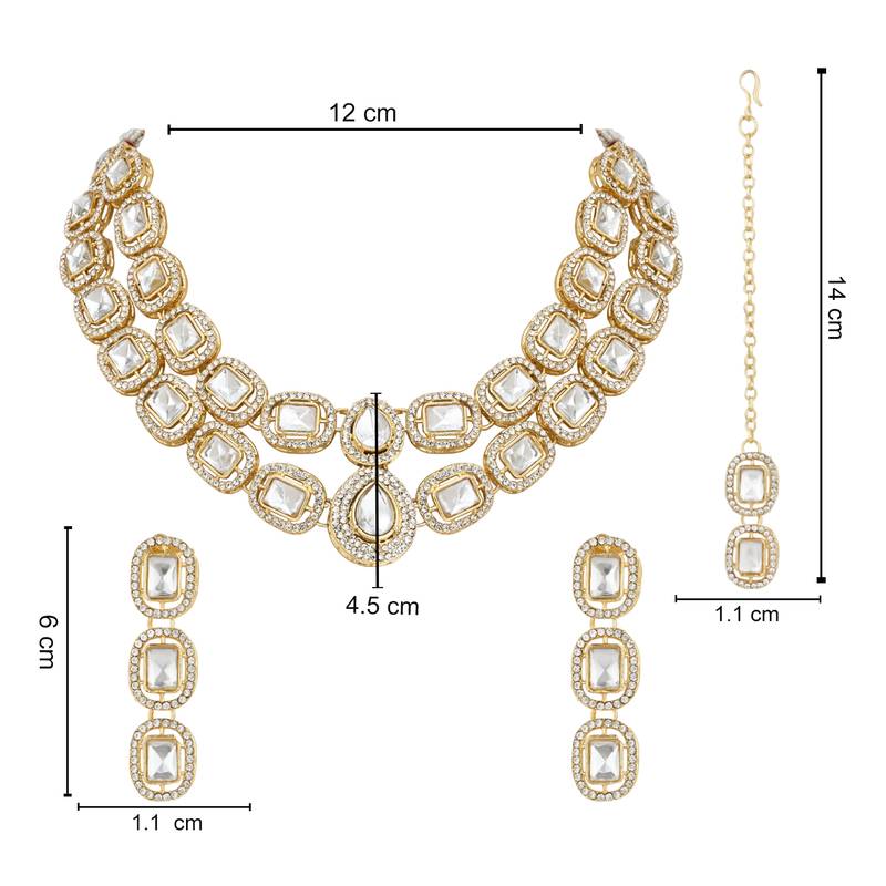 traditional stone choker necklace jewellery with earring & maang tikka set for women & girls 