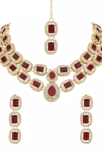 traditional stone choker necklace jewellery with earring & maang tikka set for women & girls 