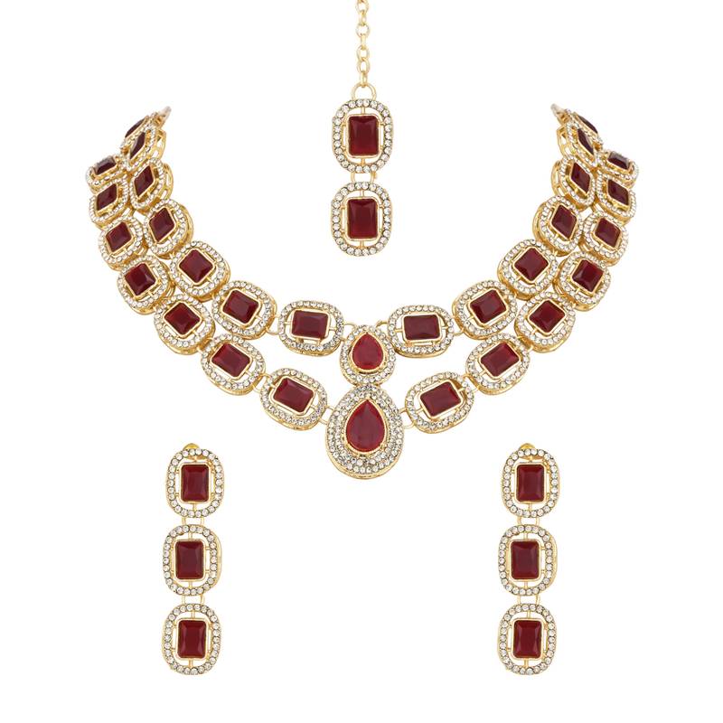 traditional stone choker necklace jewellery with earring & maang tikka set for women & girls 