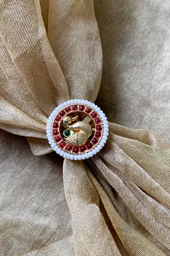 stylish matte ethnic round peacock design adjustable finger ring for women & girls 