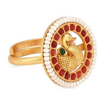 stylish matte ethnic round peacock design adjustable finger ring for women & girls  3