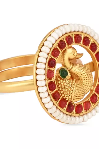 stylish matte ethnic round peacock design adjustable finger ring for women & girls 