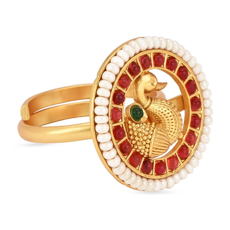 stylish matte ethnic round peacock design adjustable finger ring for women & girls 