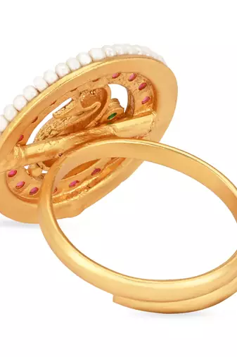 stylish matte ethnic round peacock design adjustable finger ring for women & girls 