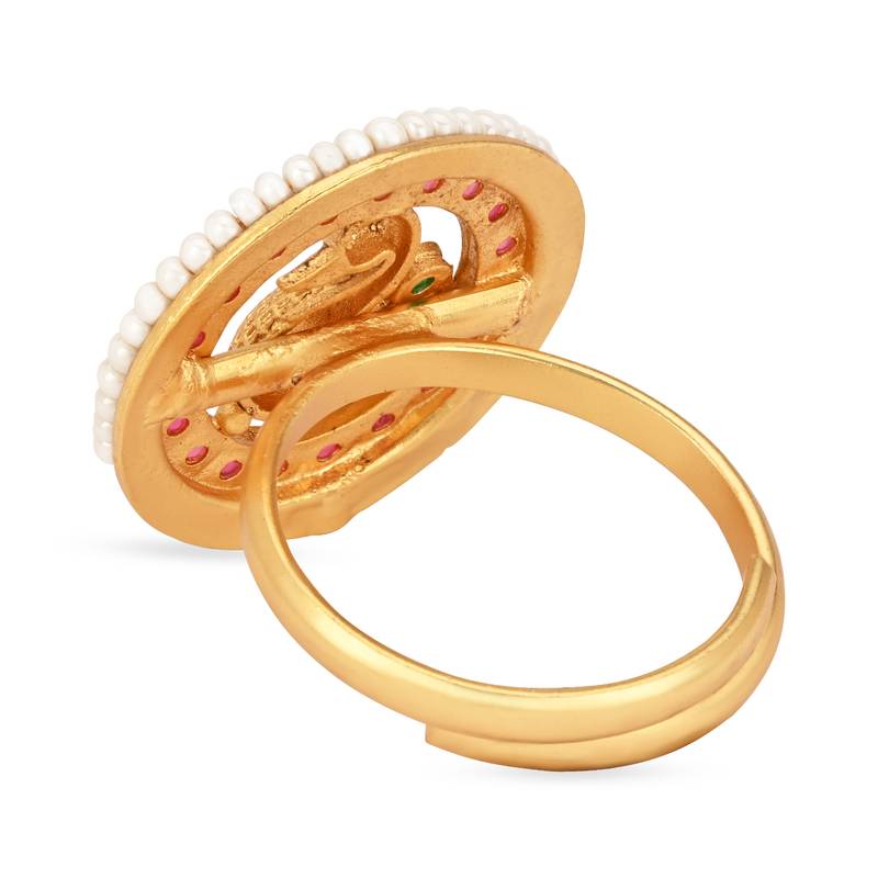 stylish matte ethnic round peacock design adjustable finger ring for women & girls 