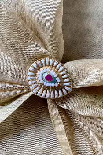 traditional  kundan & pearls teardrop shape adjustable finger ring for women & girls 