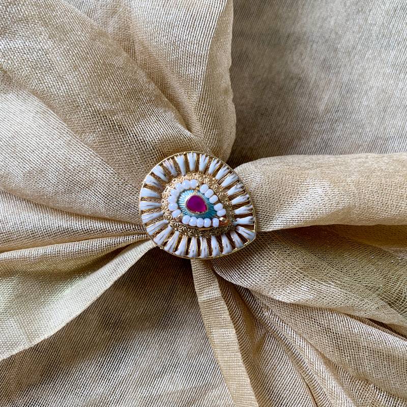 traditional  kundan & pearls teardrop shape adjustable finger ring for women & girls 