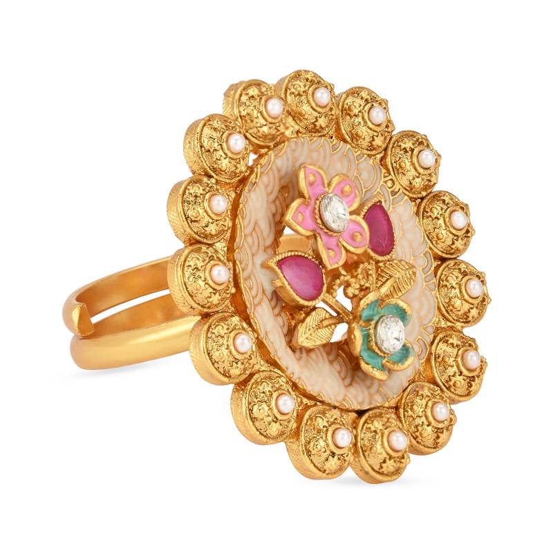 traditional floral design comfort fit finger ring for women & girls 