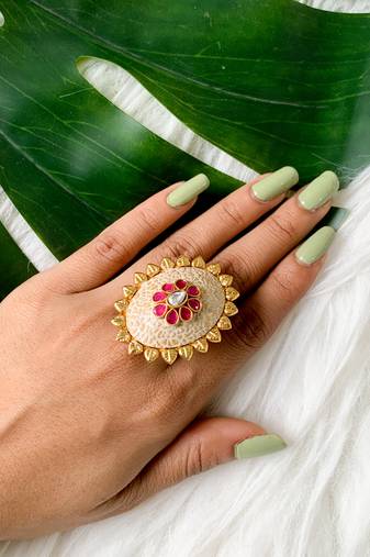 antique ethnic traditional floral shaped design adjustable finger ring for women & girls 