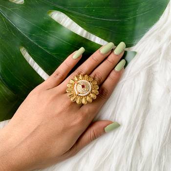 I jewels stylish traditional floral design adjustable finger ring for women & girls  1