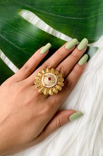 I jewels stylish traditional floral design adjustable finger ring for women & girls (fl252)