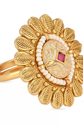 I jewels stylish traditional floral design adjustable finger ring for women & girls 