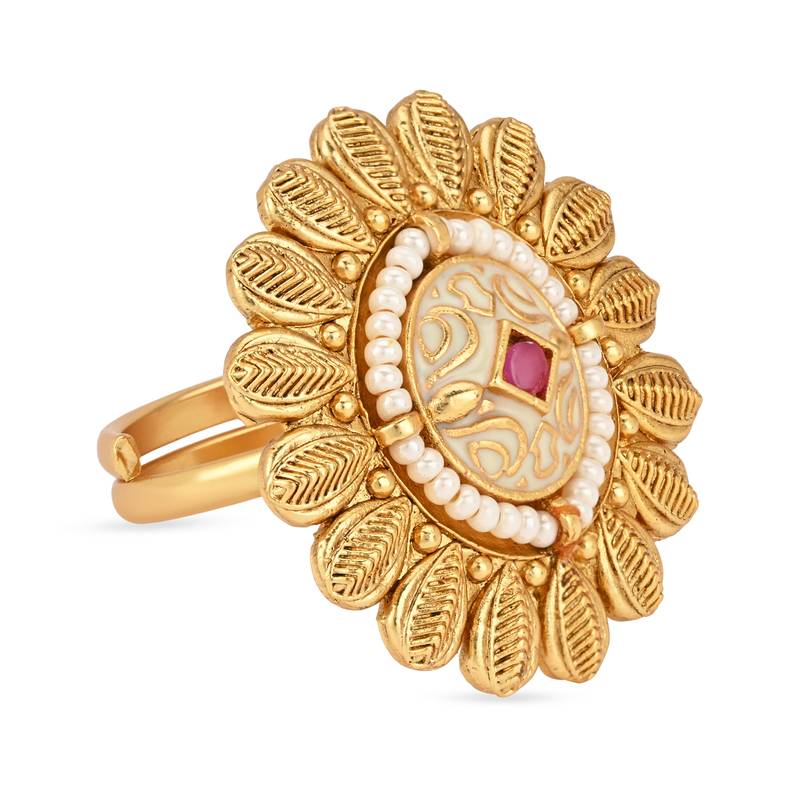 I jewels stylish traditional floral design adjustable finger ring for women & girls 