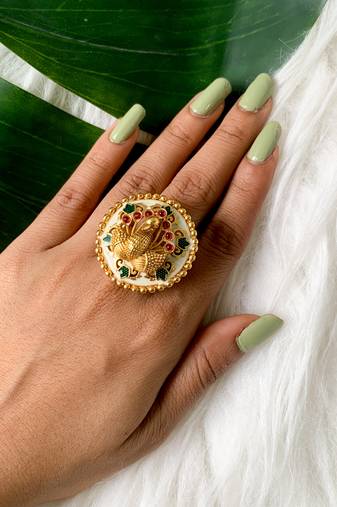 stylish traditional ethnic adjustable peacock design finger ring for women & girls 