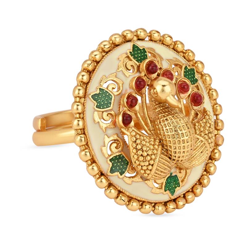 stylish traditional ethnic adjustable peacock design finger ring for women & girls 