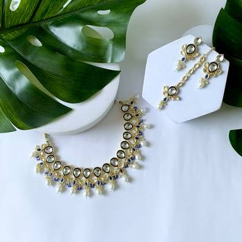traditional pearl kundan studded floral necklace jewellery set 1