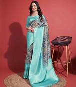 Sky Blue silk blend Blend Saree With Unstitched Blouse Piece