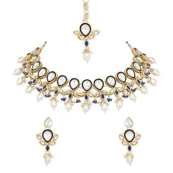 traditional pearl kundan studded floral necklace jewellery set 2