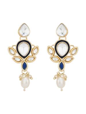 traditional pearl kundan studded floral necklace jewellery set 3