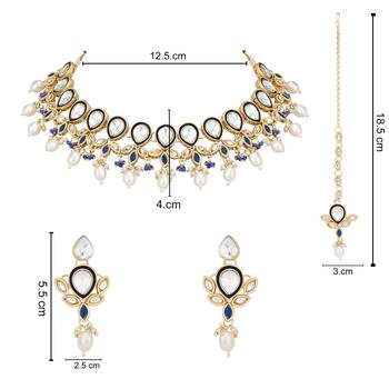 traditional pearl kundan studded floral necklace jewellery set 4