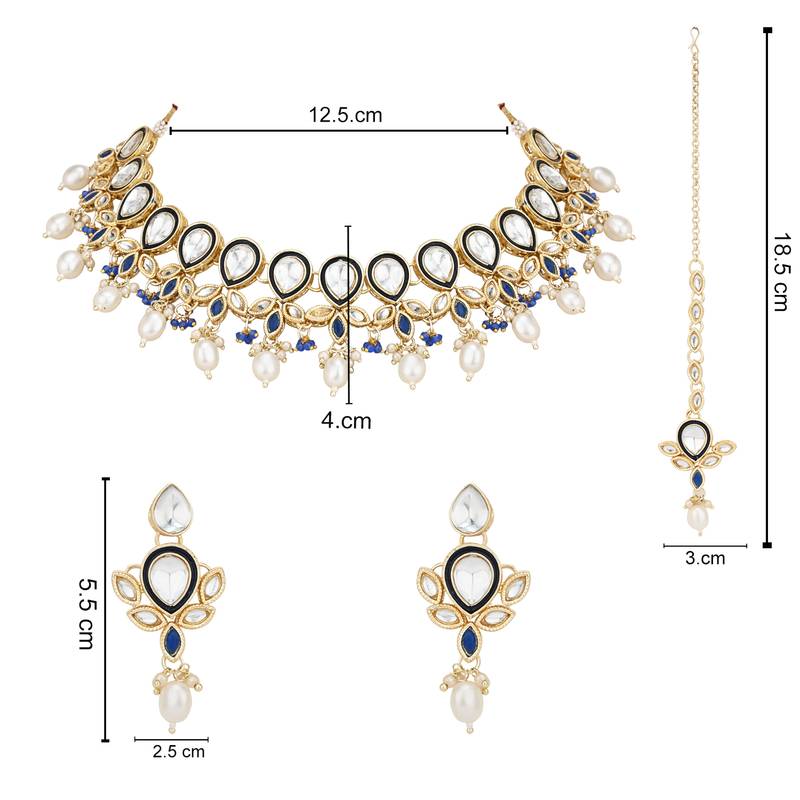traditional pearl kundan studded floral necklace jewellery set