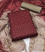 Maroon Coco silk blend Hand Work Unstitched Dress Material
