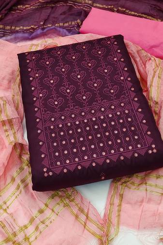 Wine Coco silk blend Hand Work Unstitched Dress Material