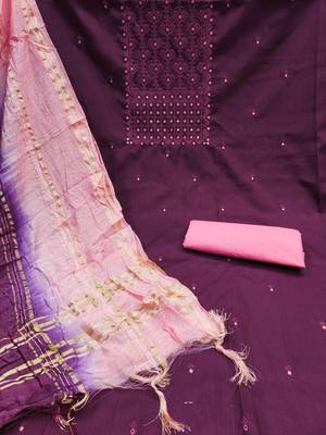 Wine Coco silk blend Hand Work Unstitched Dress Material 2