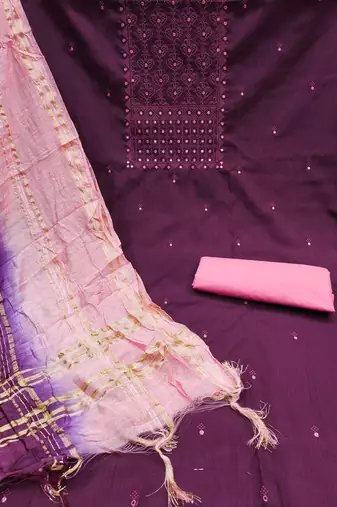Wine Coco silk blend Hand Work Unstitched Dress Material
