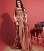 Brown silk blend Blend Saree With Unstitched Blouse Piece