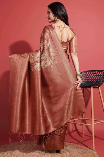 Brown silk blend Blend Saree With Unstitched Blouse Piece
