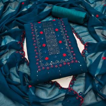 Blue Georgette Embroidered Unstitched Dress Material 1